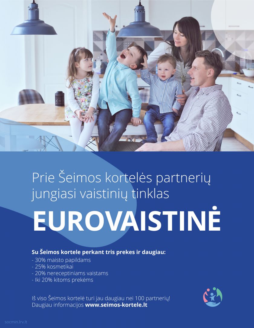 „Eurovaistinė“ – pirmoji šalyje prie Šeimos kortelės prisijungusi vaistinė